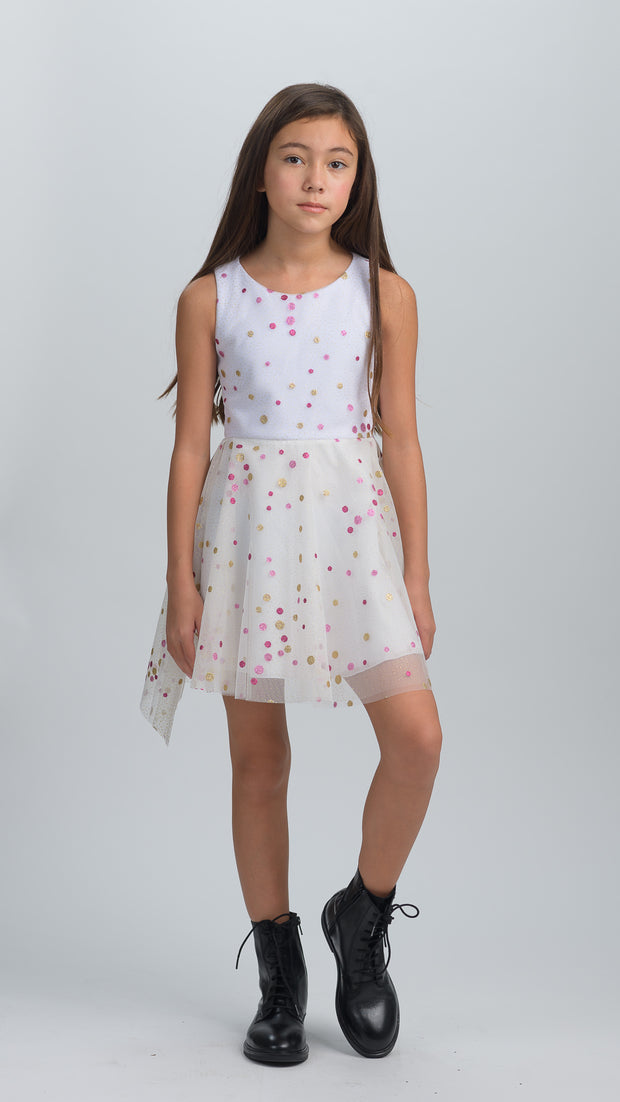 pink dress with gold polka dots Blush Pink Chiffon Smock Dress: Gold Polka Dot Midi Dress
